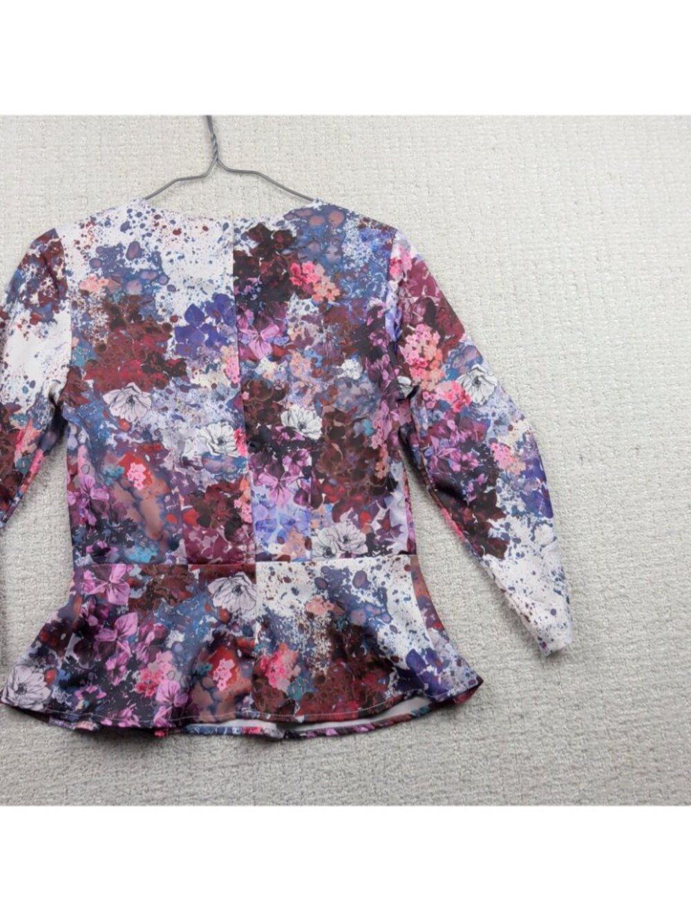 H&M Top Floral Peplum Blouse Boho Folk Indie Flowy Floral Artsy AOP Women Sz 4 - Picture 11 of 11